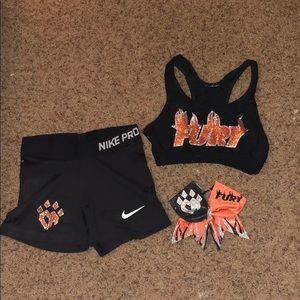 Cheer Athletics Furycats sportsbra, spandex, bow
